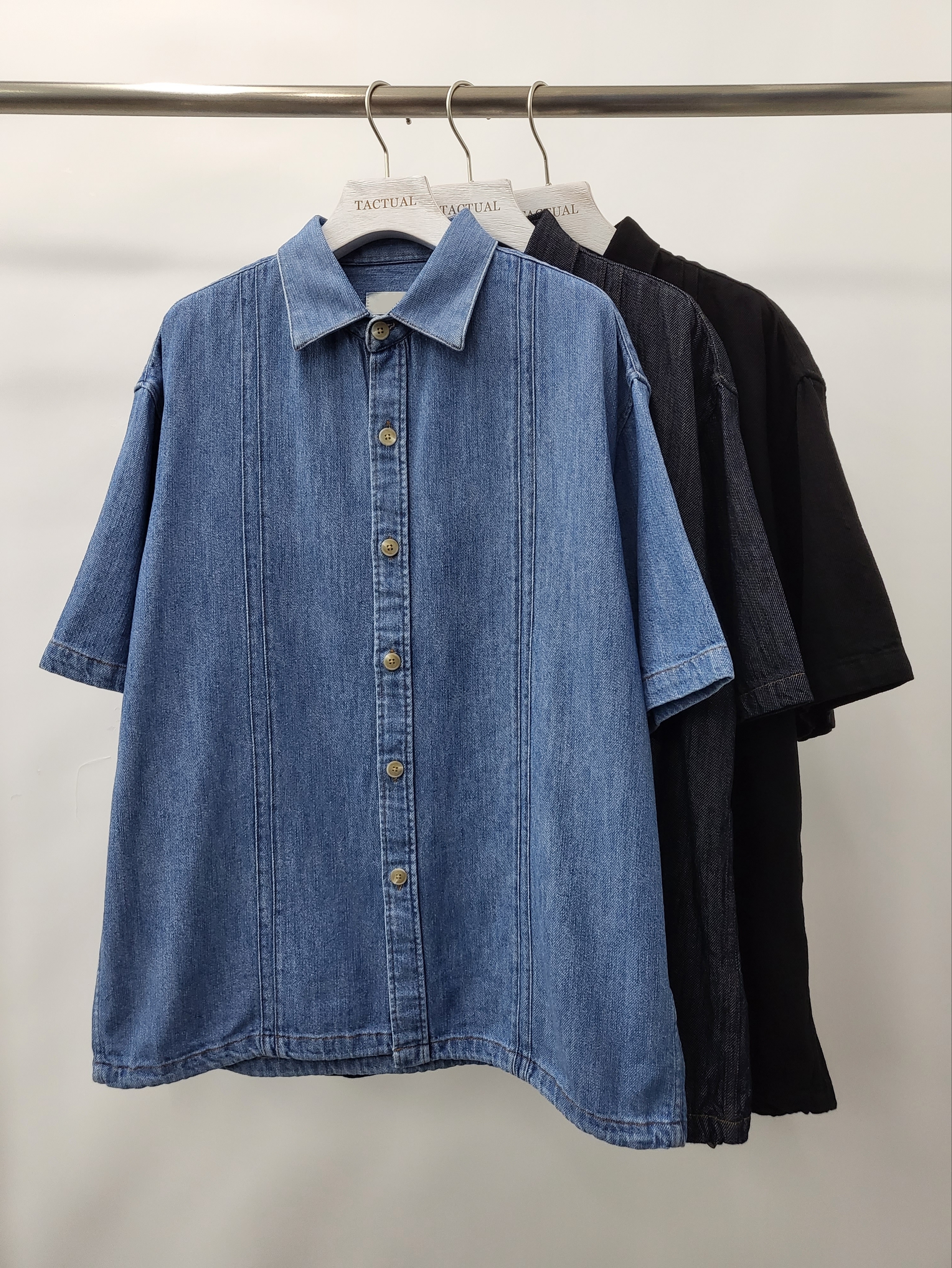 淨色牛仔短袖恤衫 S2108