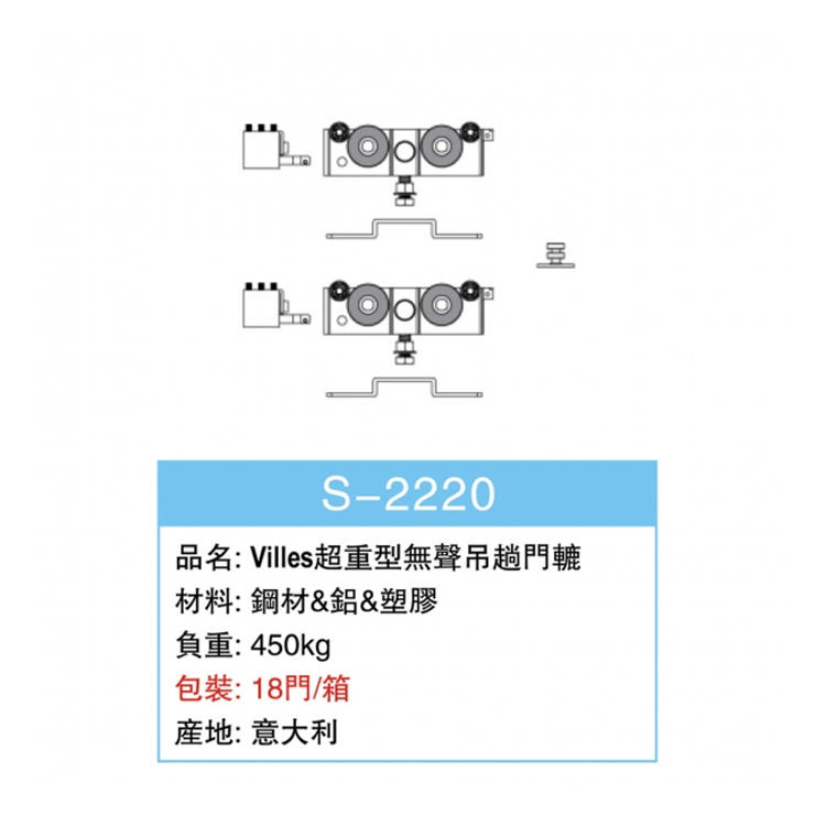 意大利"VILLES"超重型無聲趟門轆(450kg)