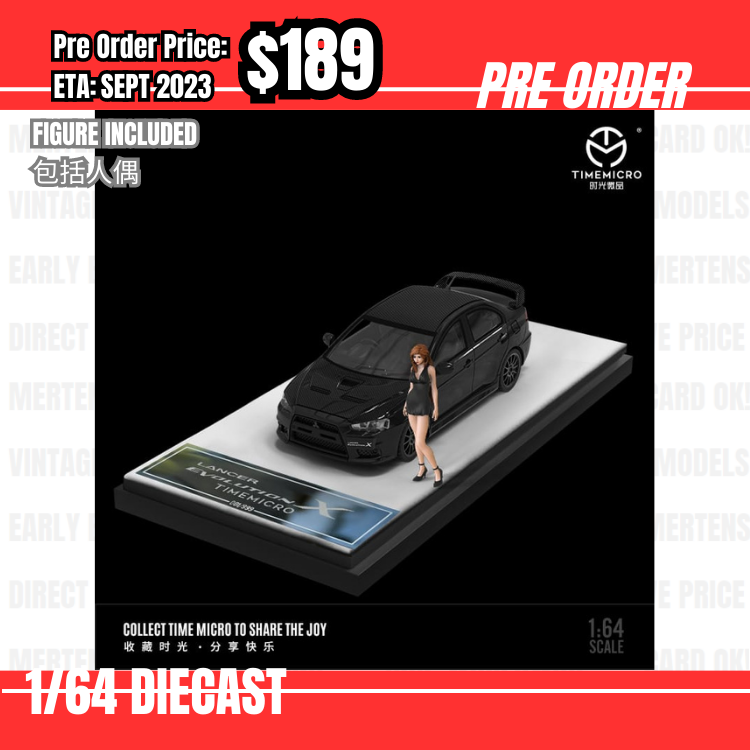 PO-$189 * Time Micro * 1:64 Mitsubishi Lancer EVO X Black w/figure [09/07]