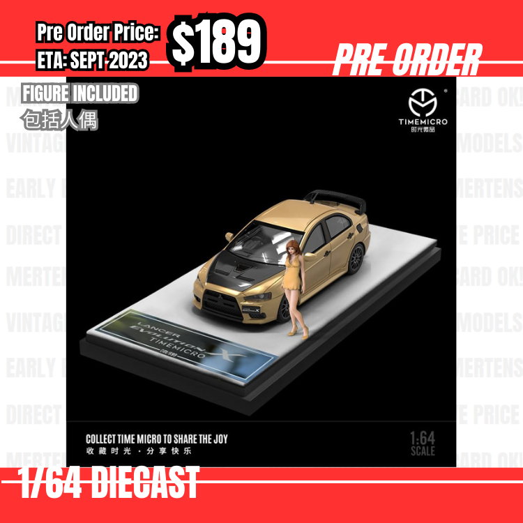 PO-$189 * Time Micro * 1:64 Mitsubishi Lancer EVO X Gold w/figure [09/07]