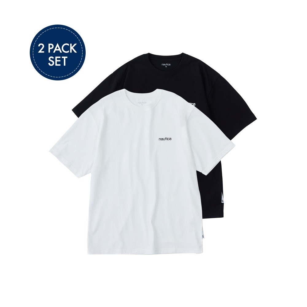 【Luxury】NAUTICA TEE 2PACK 363 素面 小字母 LOGO 黑白 買一送一 1+1 短Tee 美式 字母 短袖 寬版 OVERSIZE
