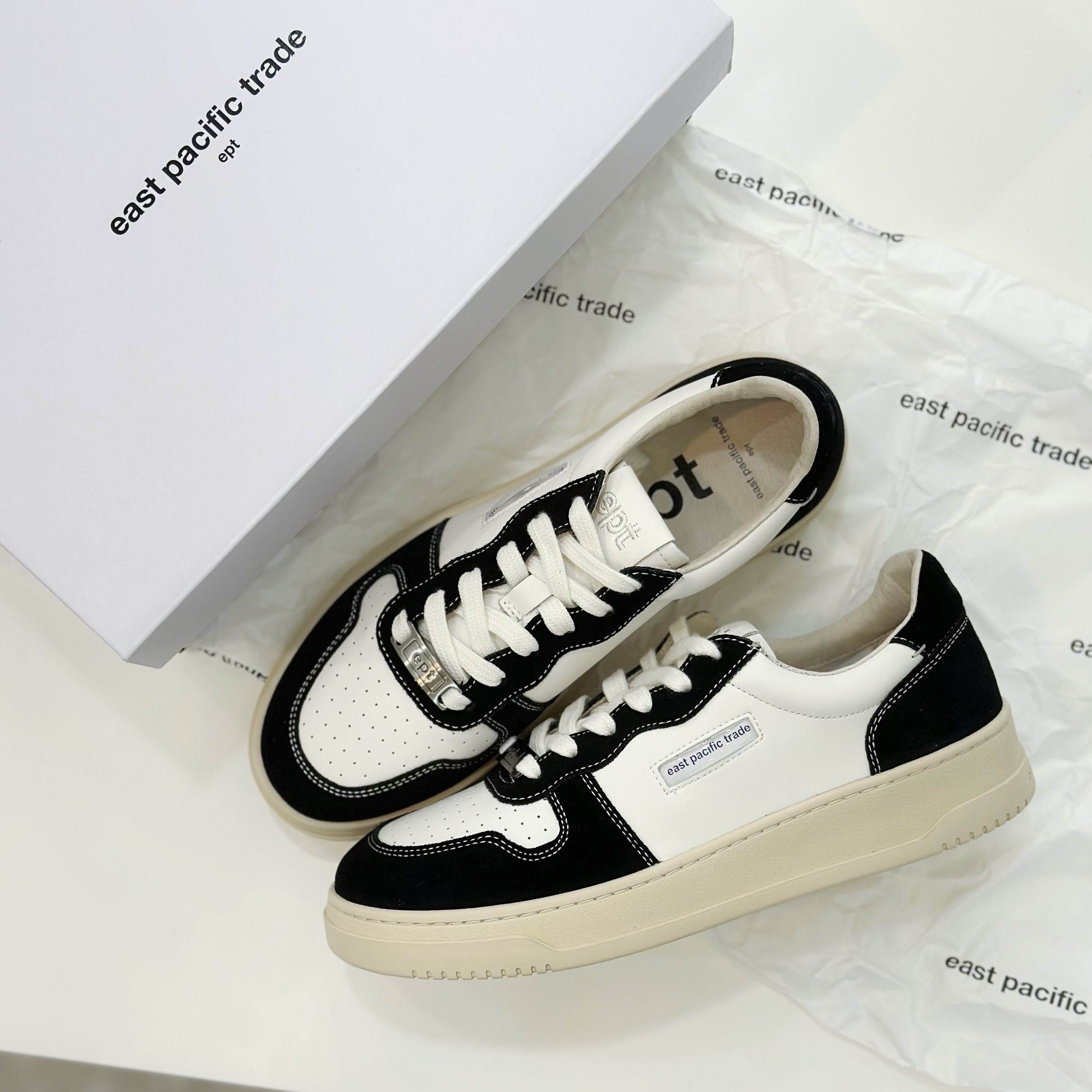 EAST PACIFIC TRADE 韓國EPT COURT 牛皮休閒鞋 黑白拼色