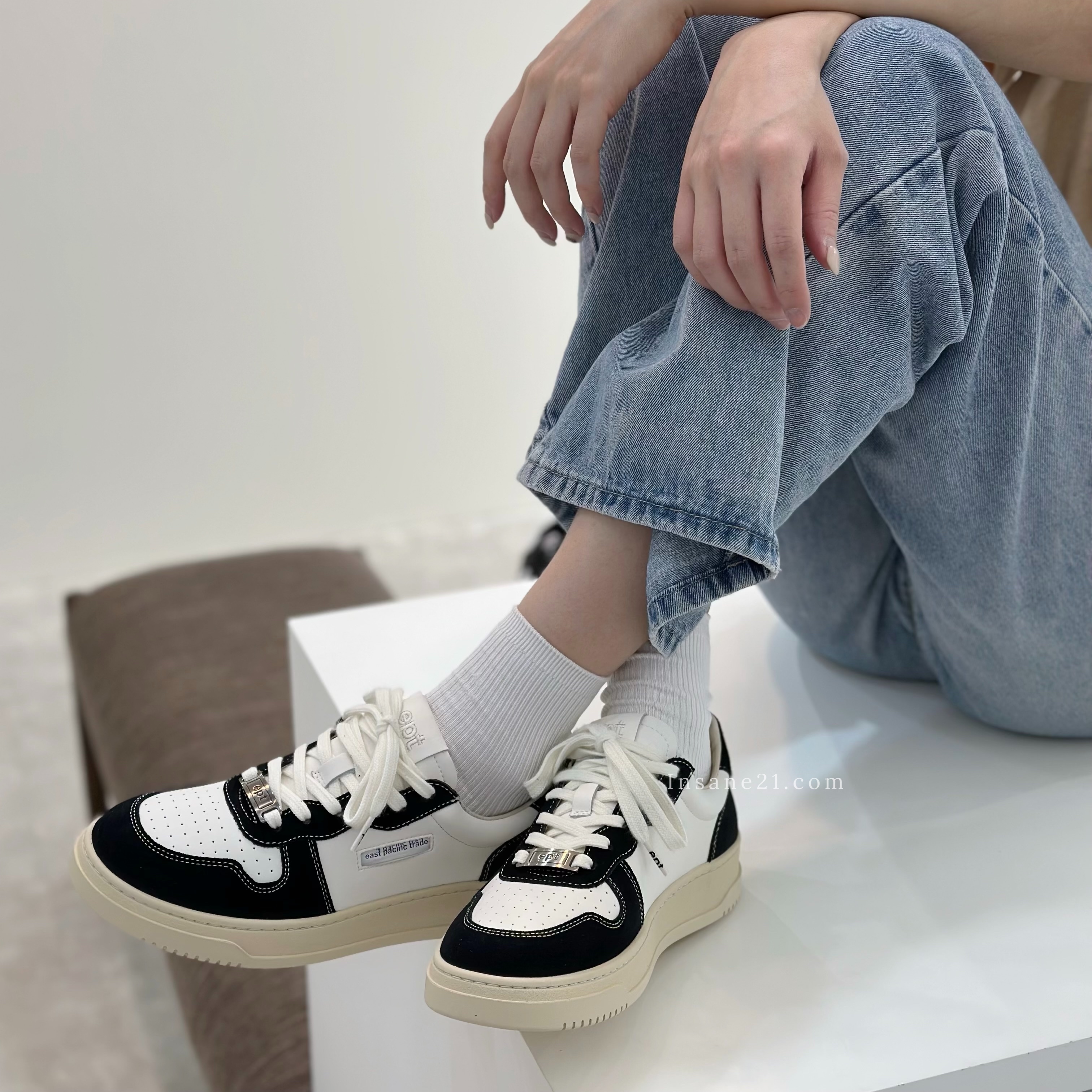 EAST PACIFIC TRADE 韓國EPT COURT 牛皮休閒鞋 黑白拼色