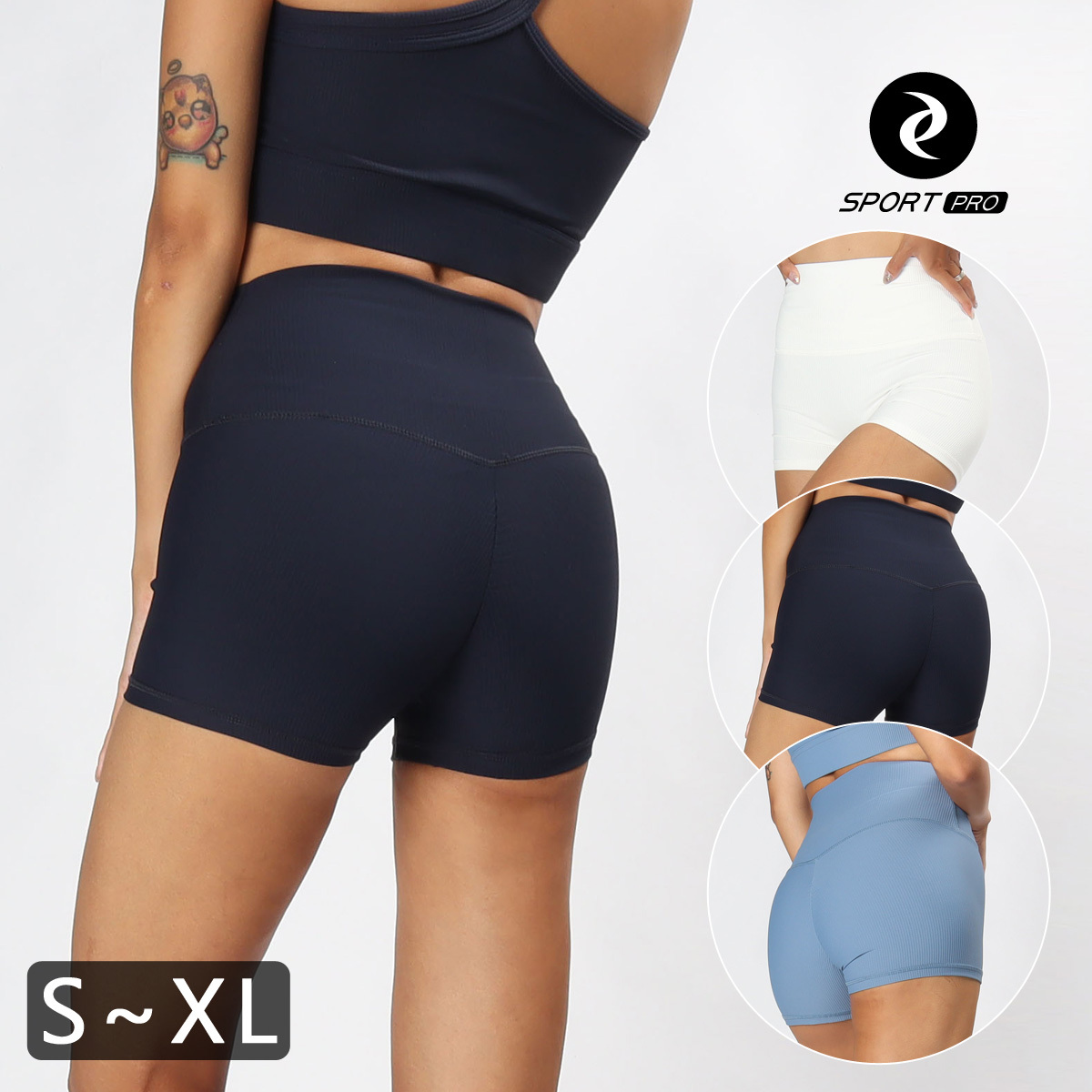 高腰收腹直紋豐臀兩分瑜珈/運動/機能短褲*