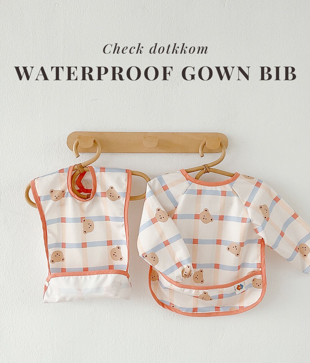 (現貨) DTD 格仔熊仔 防水防污 圍咀/ 飯衣