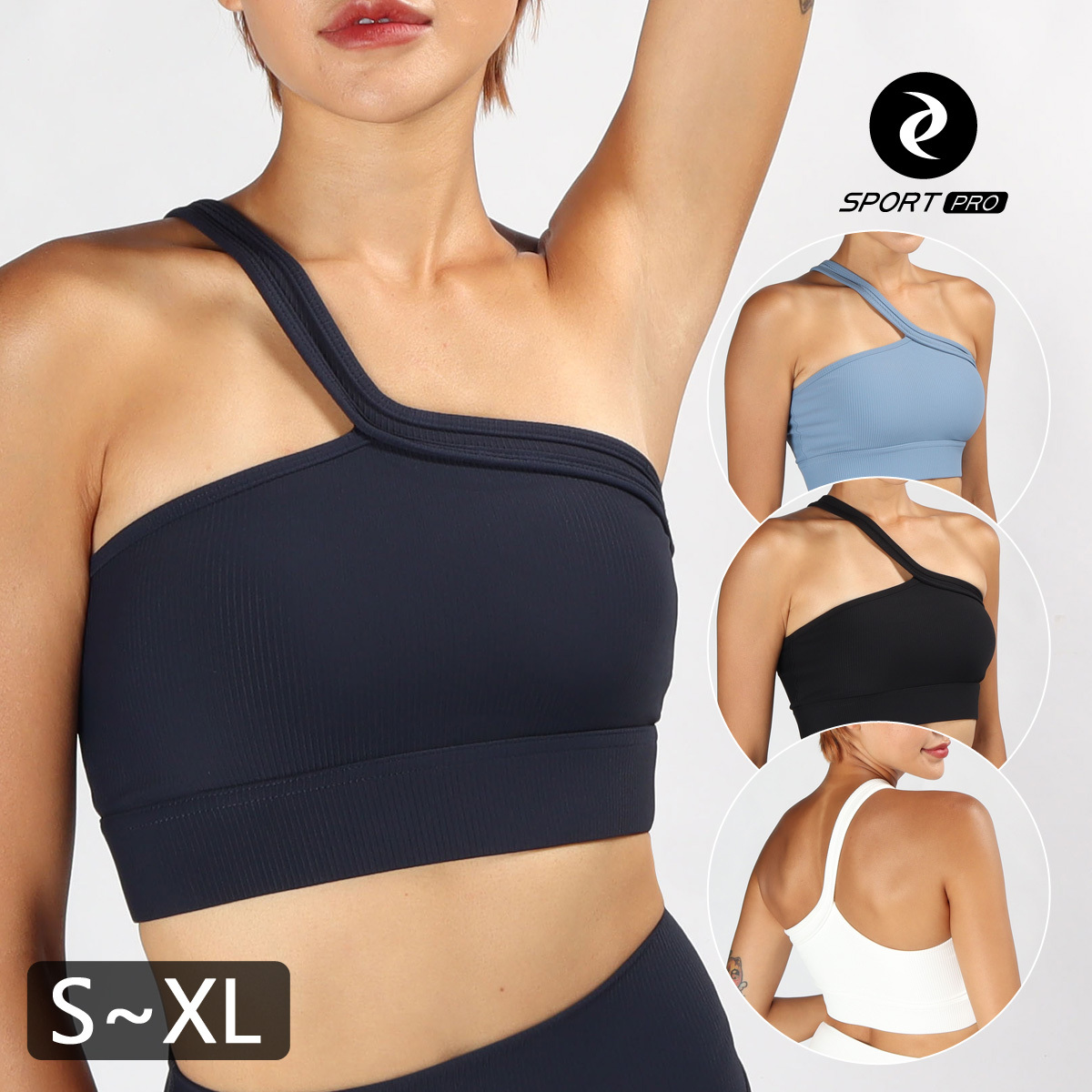 中強度單肩斜背直紋瑜珈/運動/機能內衣【可換襯墊/上下一致】*