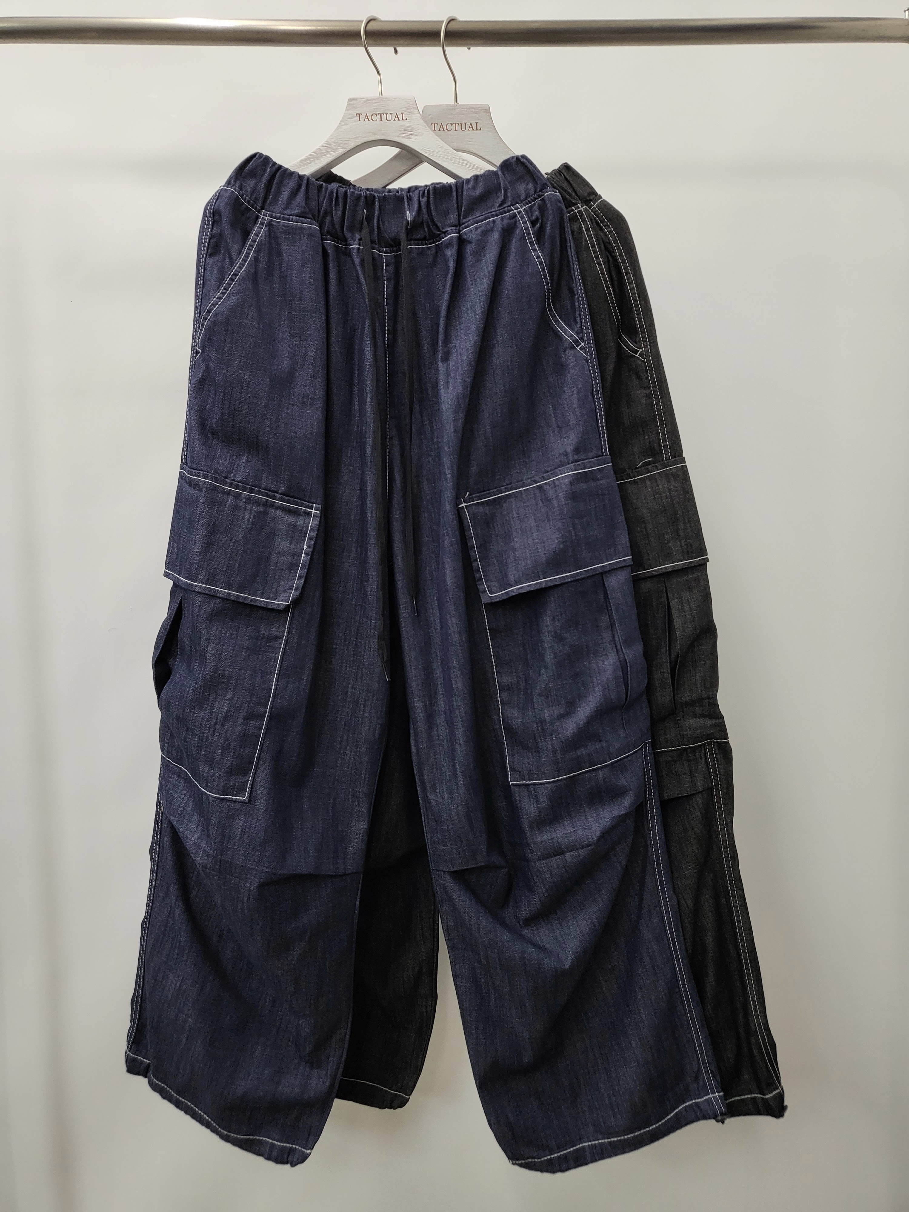 白線工裝鬆身牛仔褲 P2493