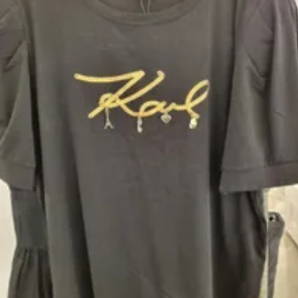 [S] KARL LAGERFELD SEQUIN SCRIPT PUFF SLEEVE TOP,BLACK/GOLD, L3EH7824-BGD (SKL648)