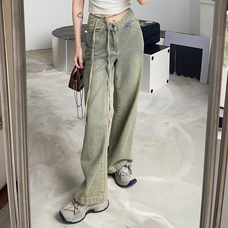 附綁帶牛仔長褲