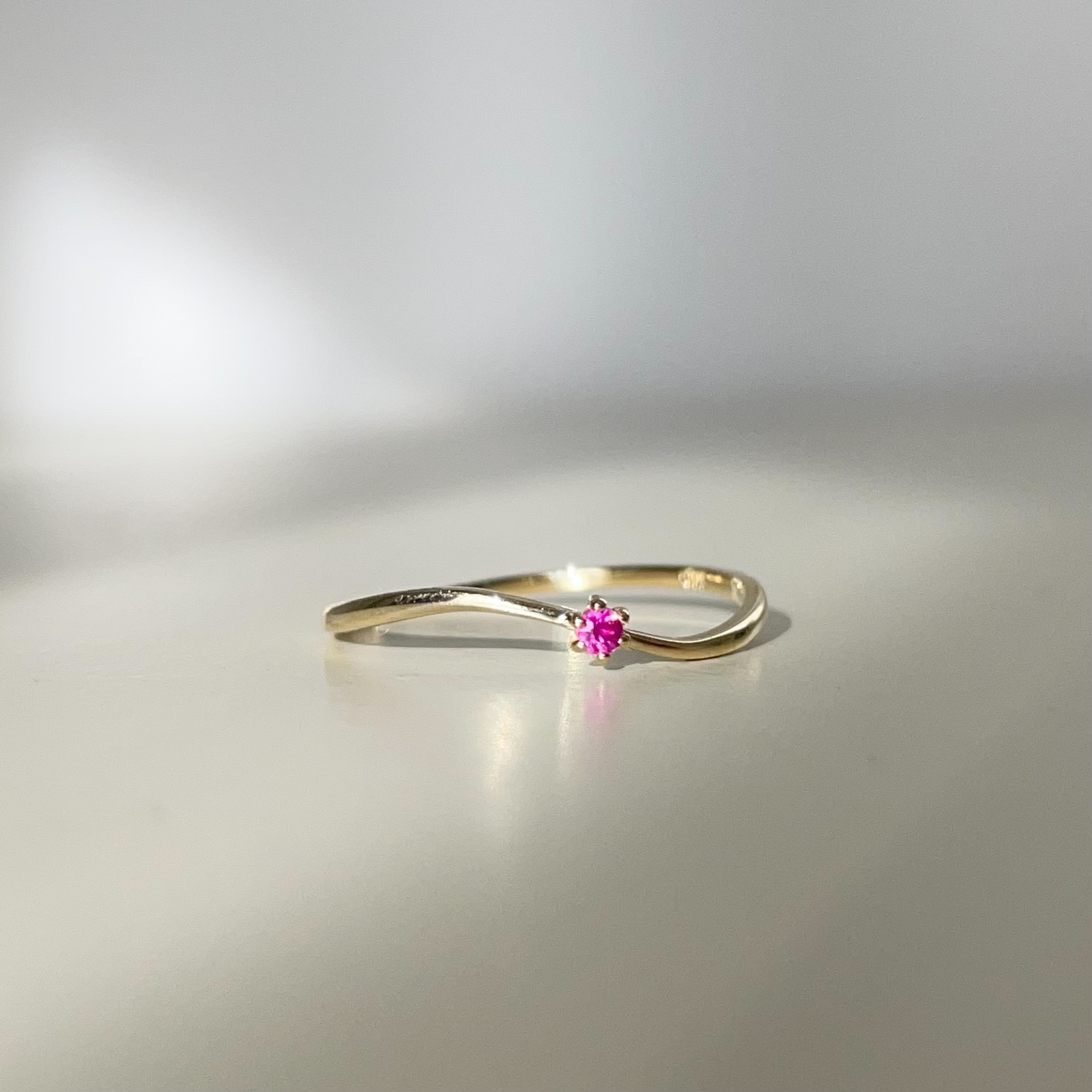 14k波浪六爪紅寶石戒指