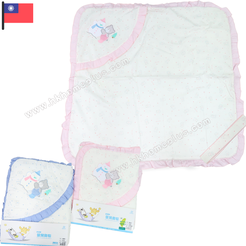 舒適牌: 台灣製 - 嬰兒花邊夾棉抱毯 (綁帶) 60303