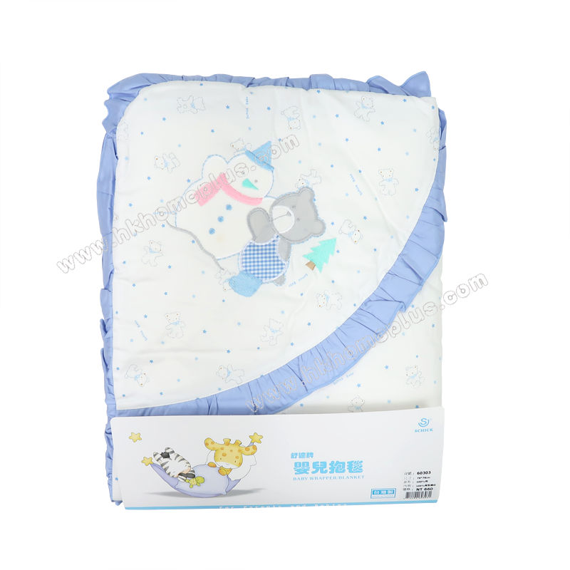 舒適牌: 台灣製 - 嬰兒花邊夾棉抱毯 (綁帶) 60303