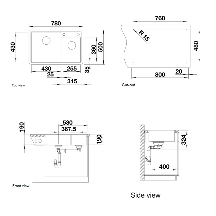 Blanco "Legra 8" 526225 Countertop Granite composite kitchen sink with Waste Kit (Alu metallic) 