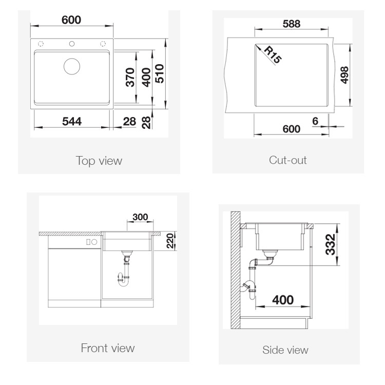 Blanco "Etagon 6" 525300 Countertop Granite composite kitchen sink with Waste Kit (Concrete-style)