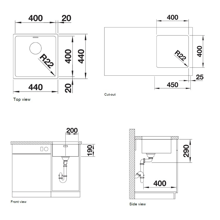 Blanco "Andano 400-U" 522959 Undermount Stainless Steel kitchen sink with Waste Kit
