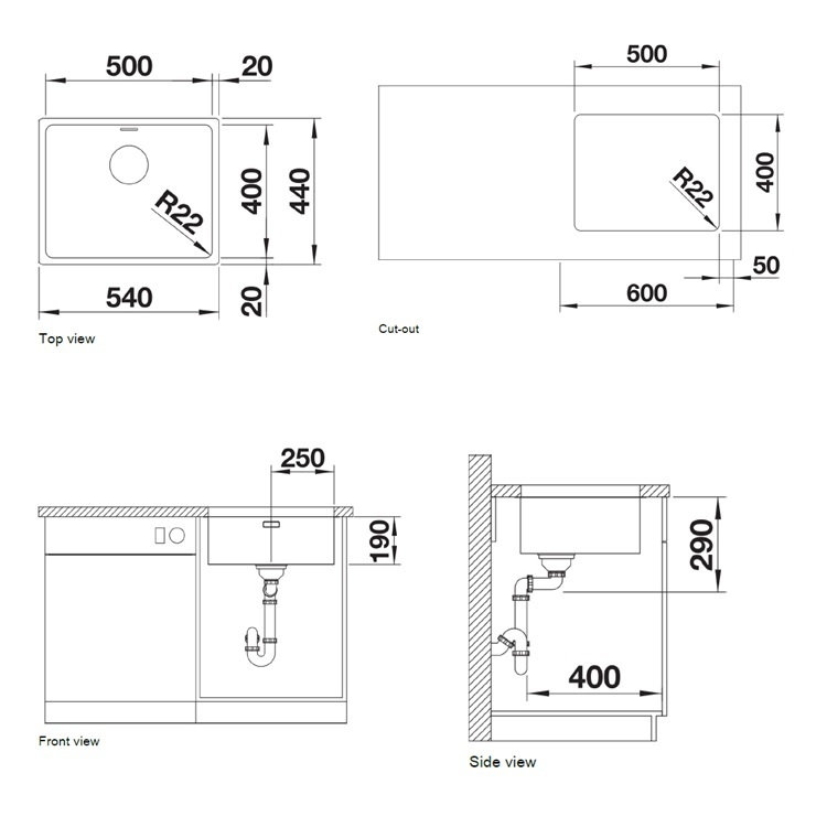 Blanco "Andano 500-U" 522967 Undermount Stainless Steel kitchen sink with Waste Kit