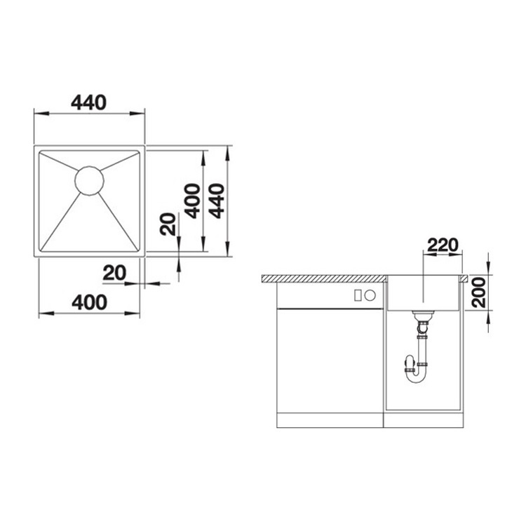 Blanco "Quatrus R15 400-U" 235641 Stainless Steel kitchen sink with 236268 Waste Kit