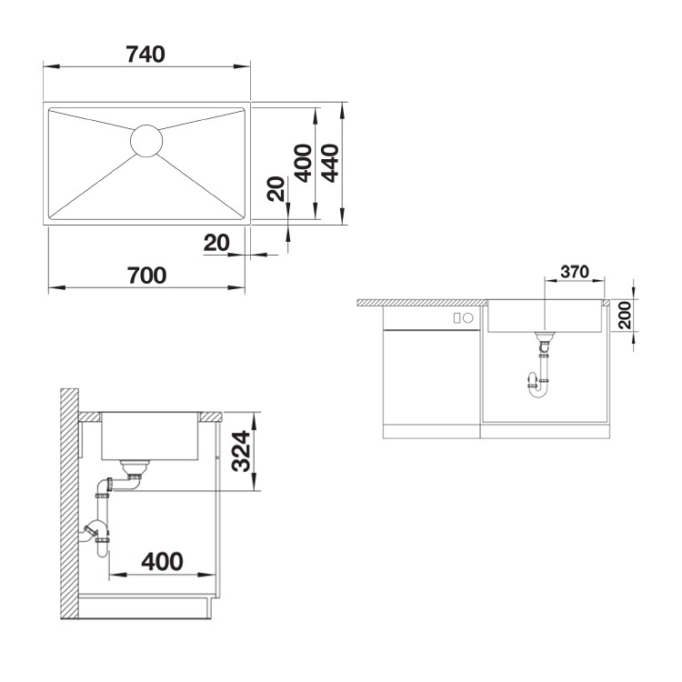 Blanco "Quatrus R15 700-U" 235645 Stainless Steel kitchen sink with 236268 Waste Kit