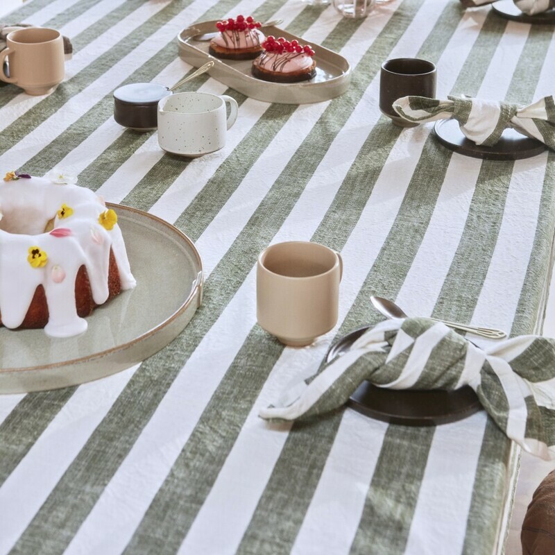OYOY 有機純棉條紋餐巾 / 橄欖綠