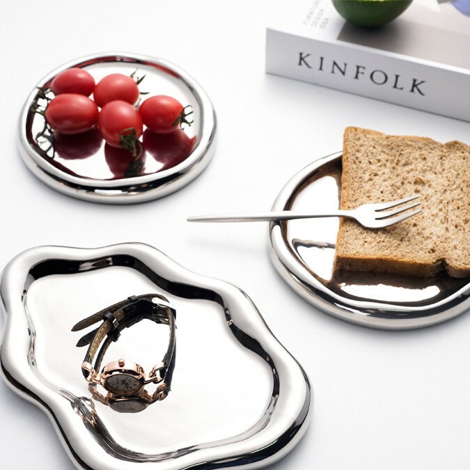 《2736》輕奢電鍍陶瓷展示擺設圓盤