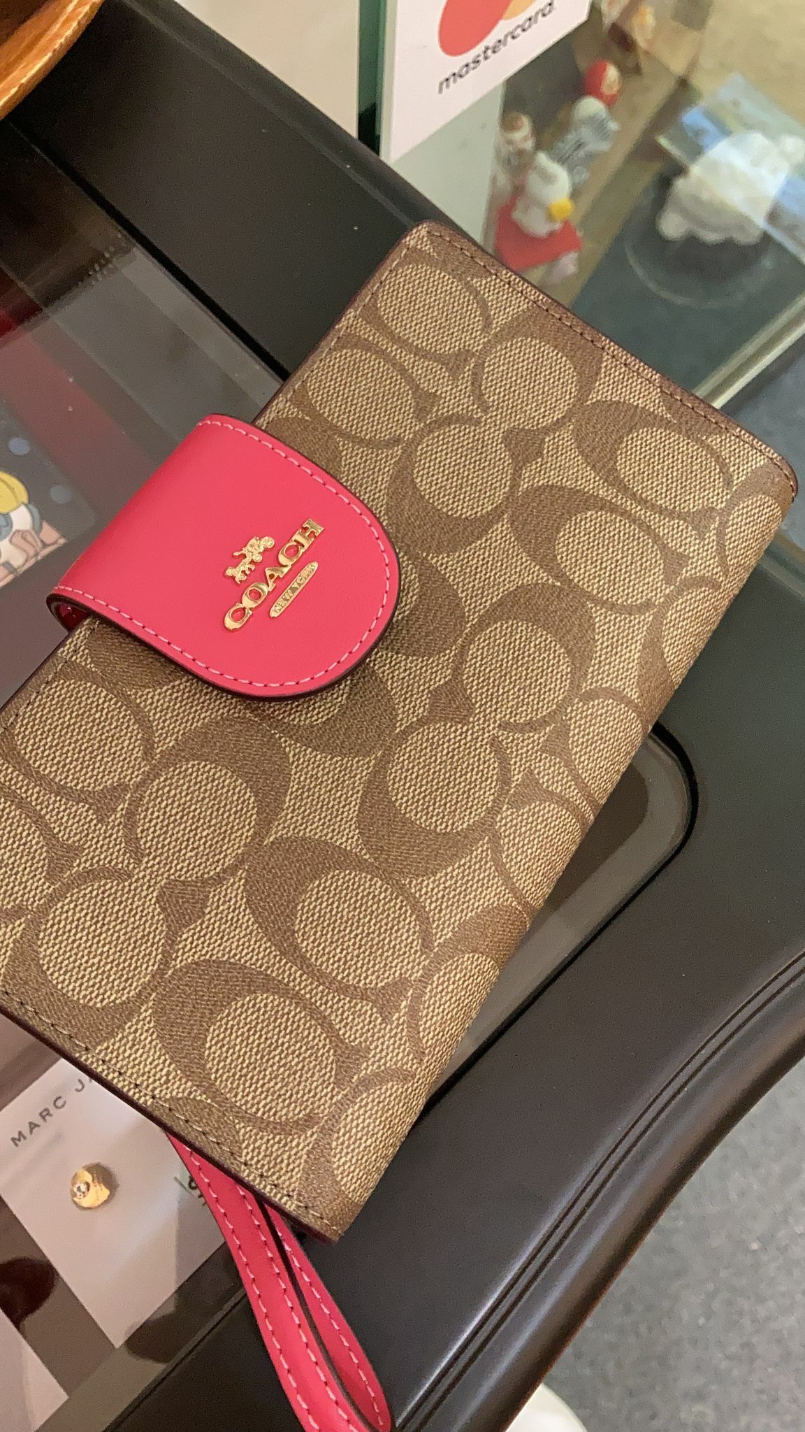 coach 桃紅色手機包長銀包