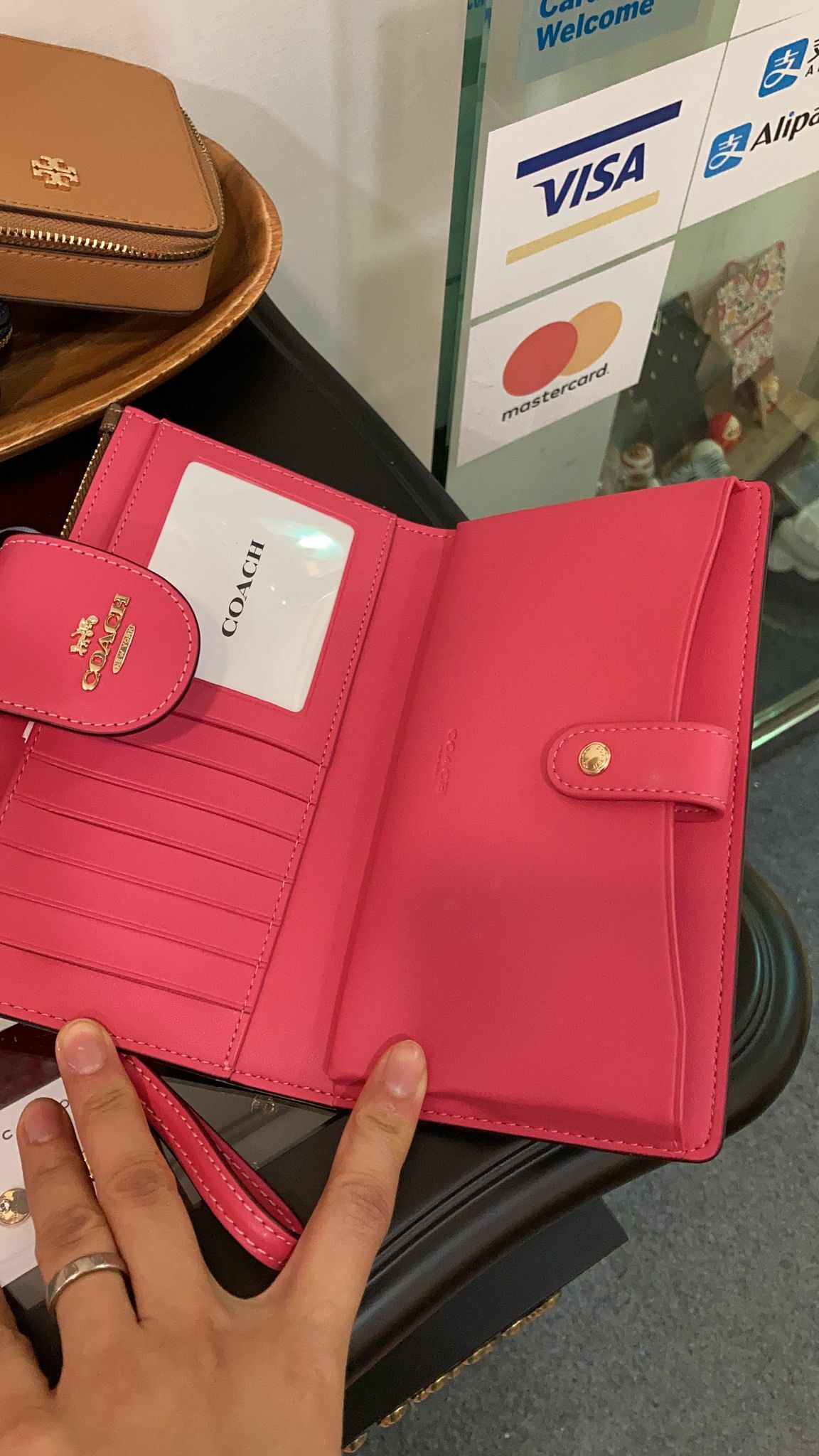 coach 桃紅色手機包長銀包