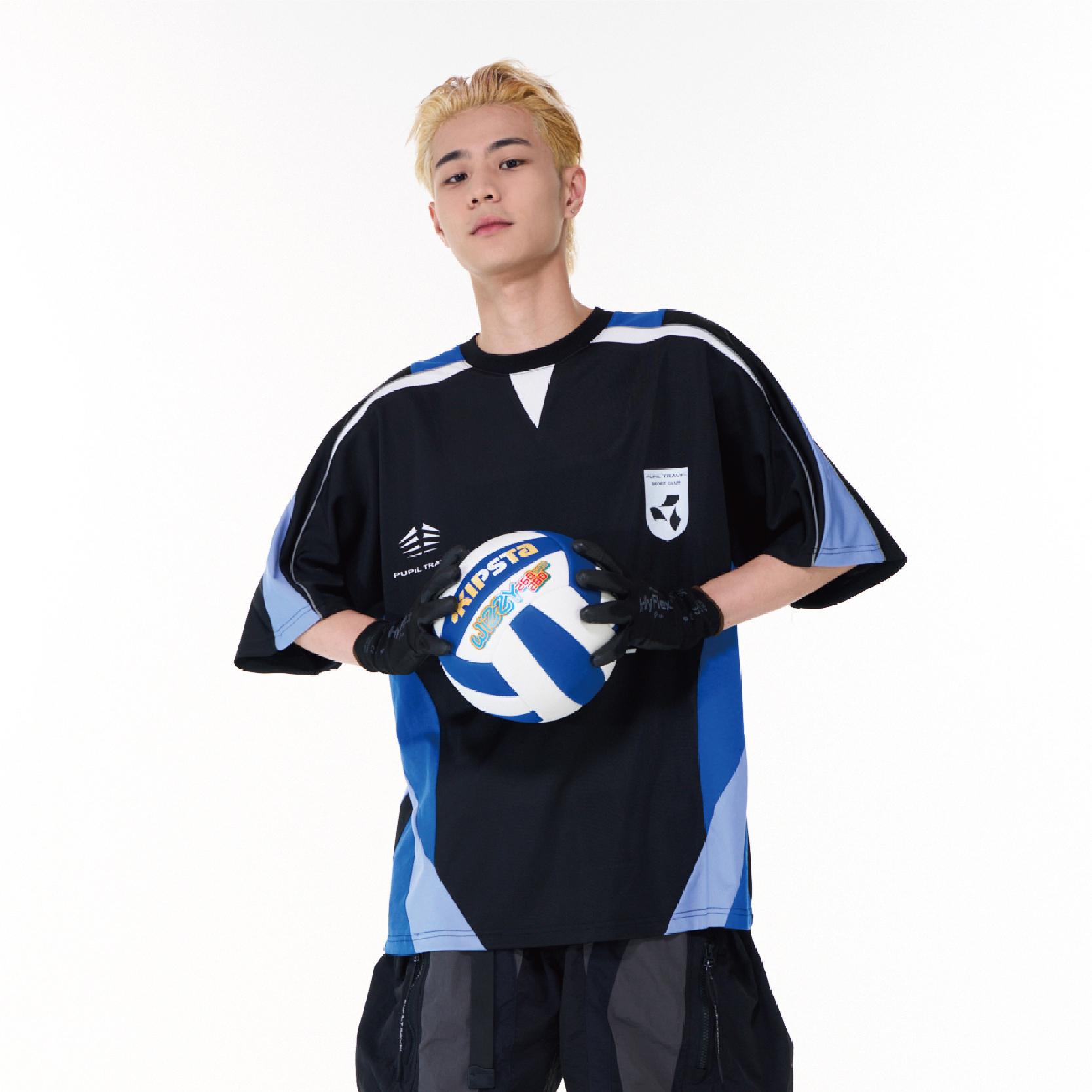 PUPIL TRAVEL 雙色拼接撞色印花連袖球衣T卹