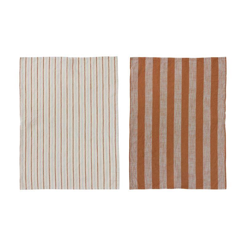 OYOY Kurin 有機棉條紋茶巾2入組- 豆沙紅 / 焦糖清新藍