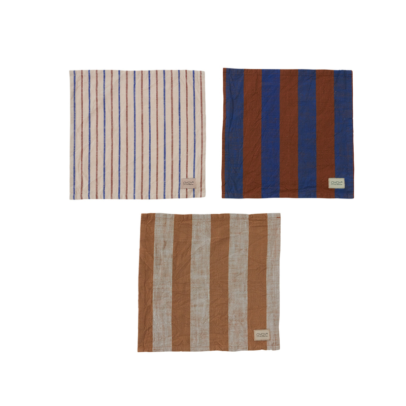 OYOY Kurin 有機棉條紋茶巾3入組- 焦糖天空藍 / 焦糖橘