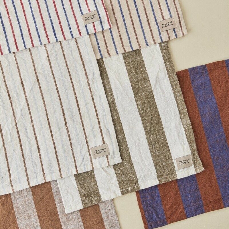OYOY Kurin 有機棉條紋茶巾3入組- 焦糖天空藍 / 焦糖橘