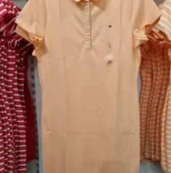 [S] TOMMY HILFIGER WOMEN'S FLAG LOGO COTTON COLLAR PIQUE DRESS,APRICOT, 76J2992-830 (STH312)