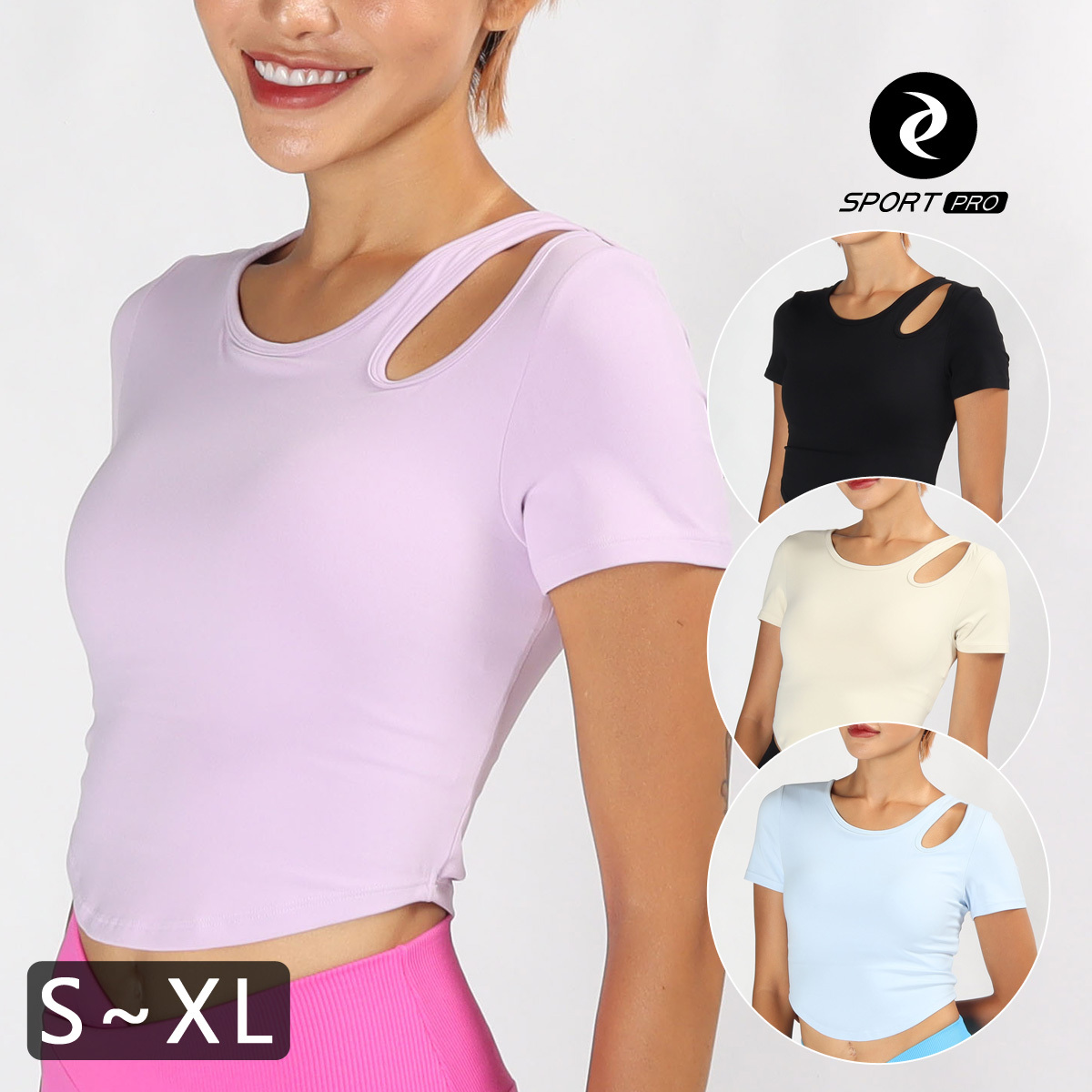 短版肩孔含罩杯圓擺瑜珈/運動/機能短袖*