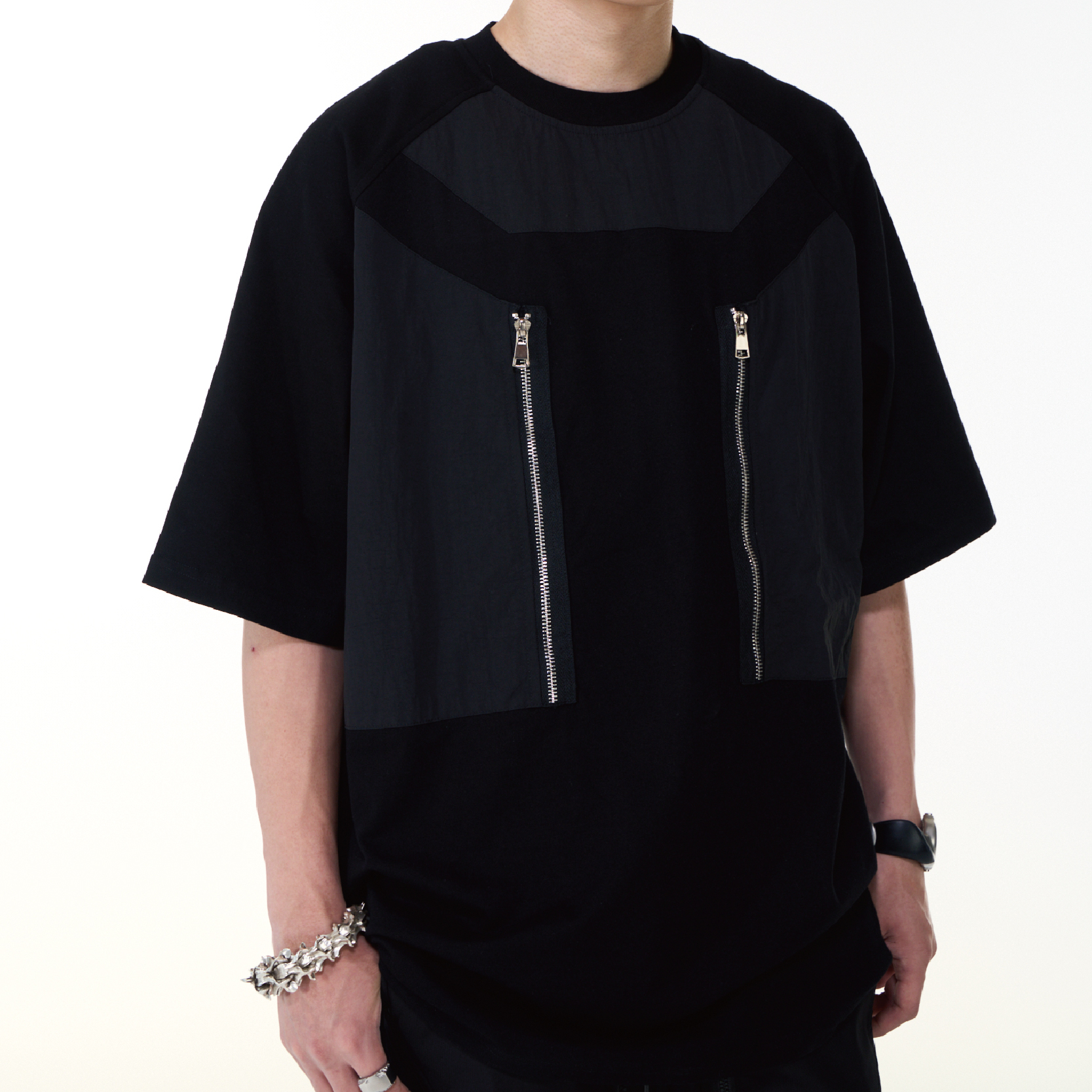 PUPIL TRAVE 重磅拉鍊拼接純棉短袖T卹