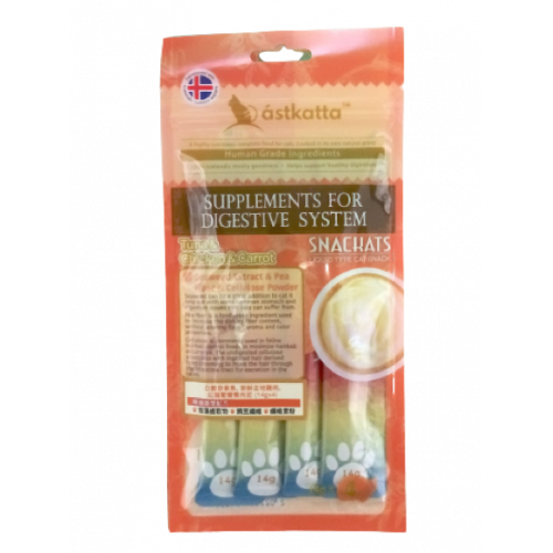 Astkatta - 4支裝營養美味醬 (深橙) 吞拿魚＋雞肉＋蘿蔔 腸道護理配方 Chicken+Tuna+Carrot Snackats 14gx4