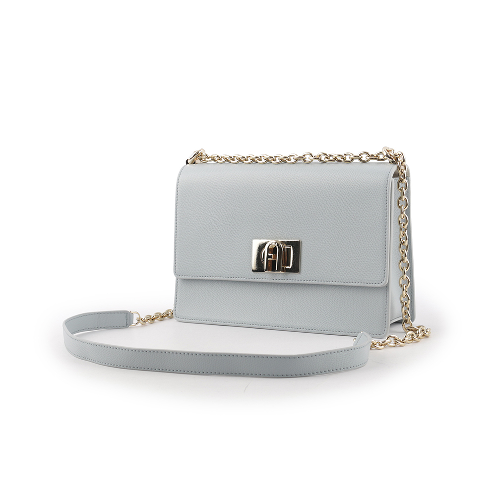 【FURLA】1927 拱門轉釦小款翻蓋鏈帶二用包(淺藍色) BAFIACO ARE000 AR300