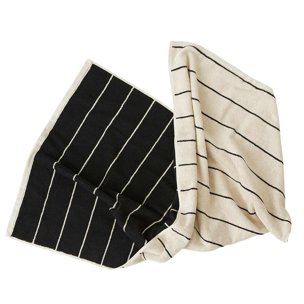 OYOY Raita 條紋有機棉浴⼱ 100x150 - 曜石黑 / 柔和白