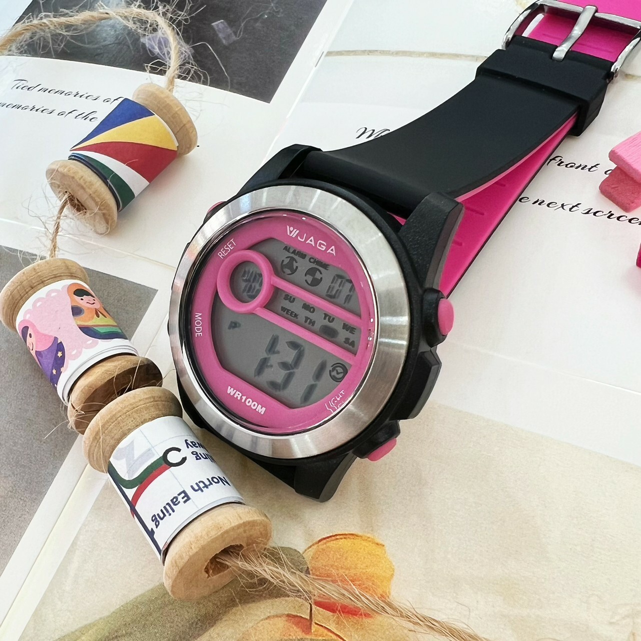 【JAGA 捷卡】多功能輕巧休閒運動電子錶 M-1196-AG 41mm 現代鐘錶