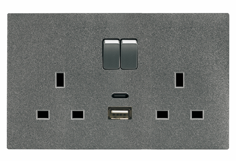 UTEN 6M 13A兩位連保護門有掣插座＋USB＋TPYE-C (白色/灰色)