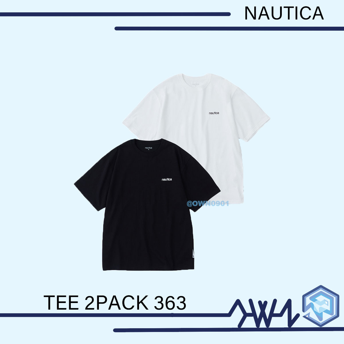 【OWN】NAUTICA TEE 2PACK 涼感 短TEE 兩件組 黑色 白色 韓國線 🇰🇷 NTS3633MIX