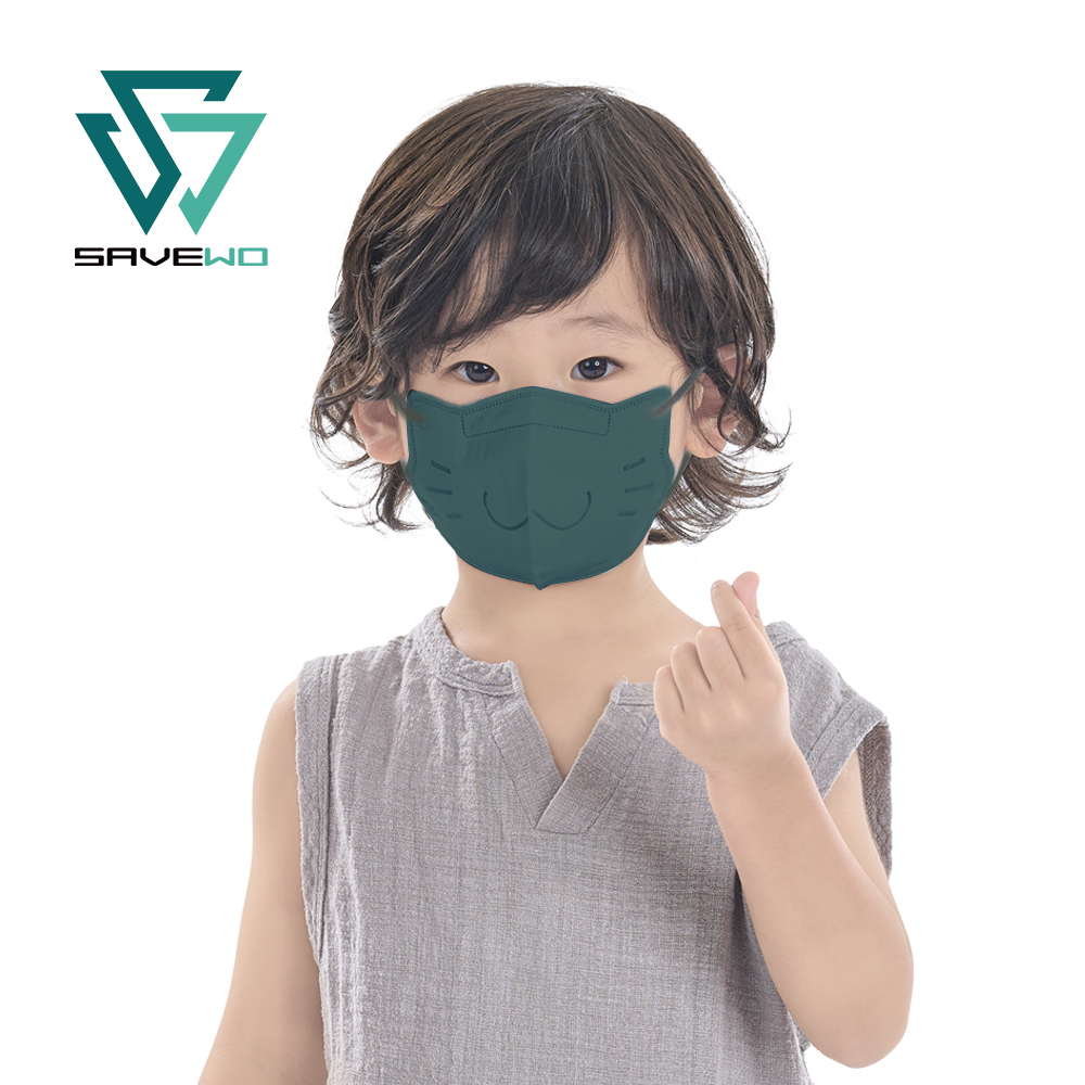 *KS 兒童細碼* SAVEWO 3DMEOW DARK GREEN 救世立體喵兒童防護口罩 深綠色 (30片獨立包裝/盒) (2-6歲適用)
