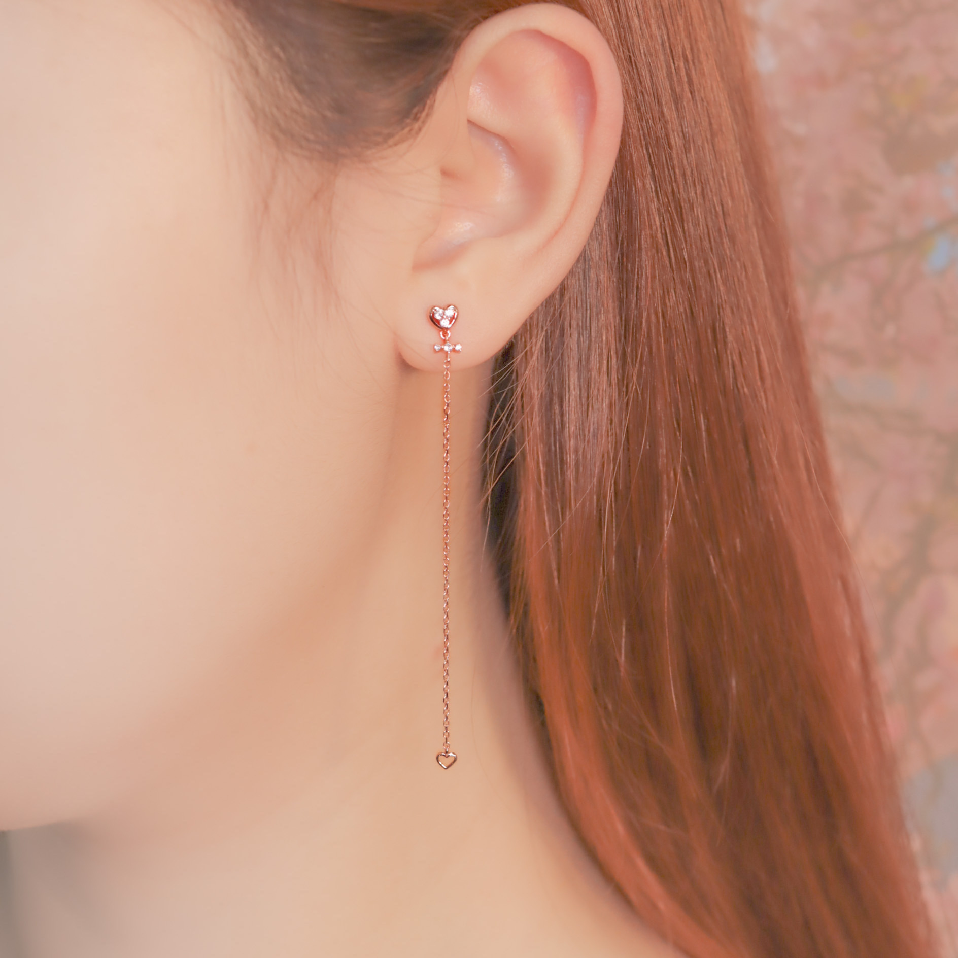 | 925純銀・ 18k玫瑰金 | 閃閃發光的心耳環 | EA0345 |