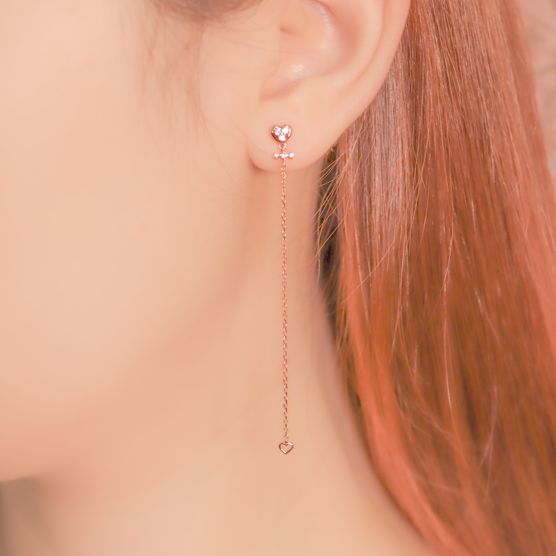 | 925純銀・ 18k玫瑰金 | 閃閃發光的心耳環 | EA0345 |