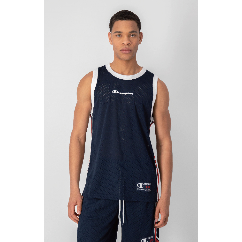 男款-LEGACY定番LOGO網眼籃球背心-深藍色（218769-BS501）