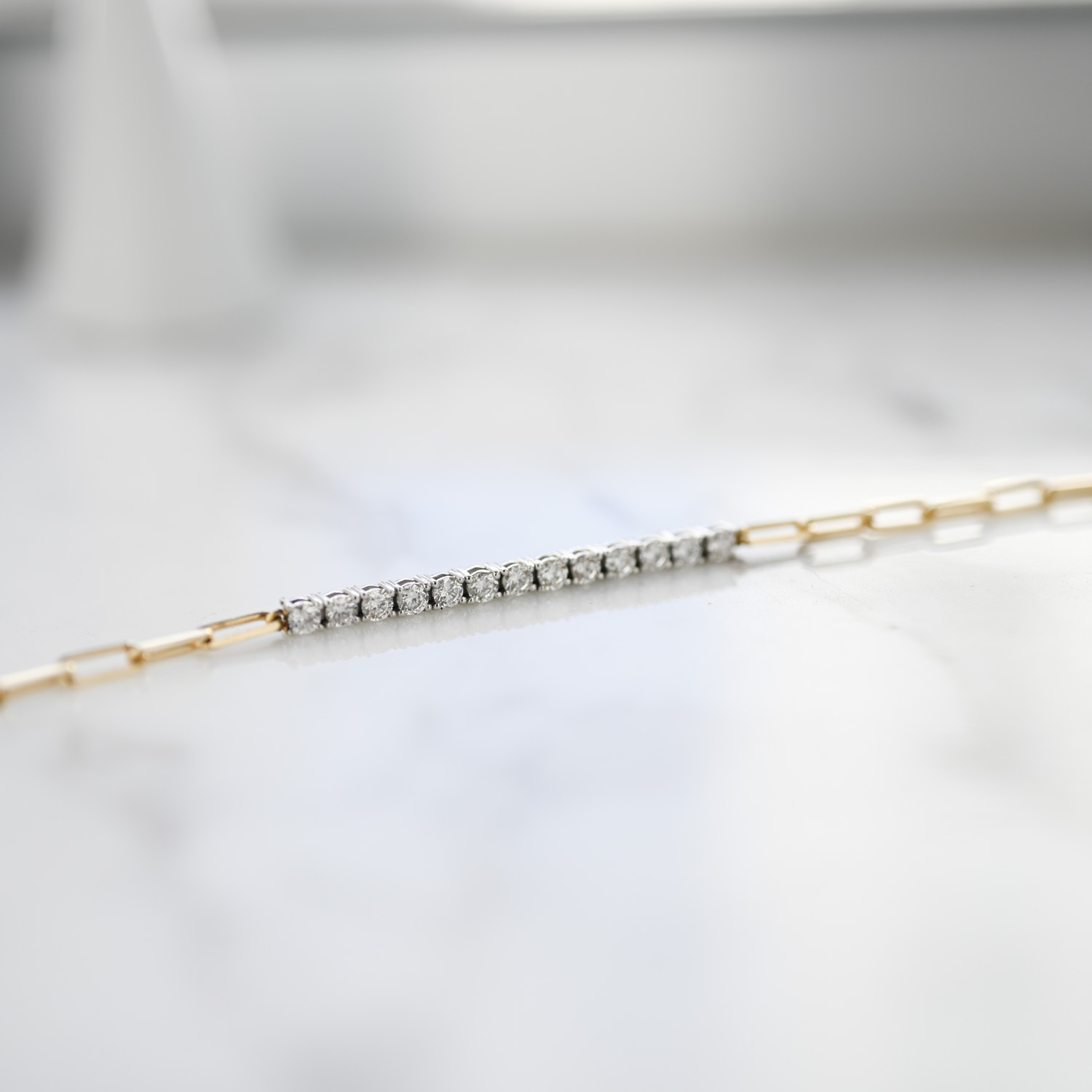 18K Two tone diamond bar block chain
