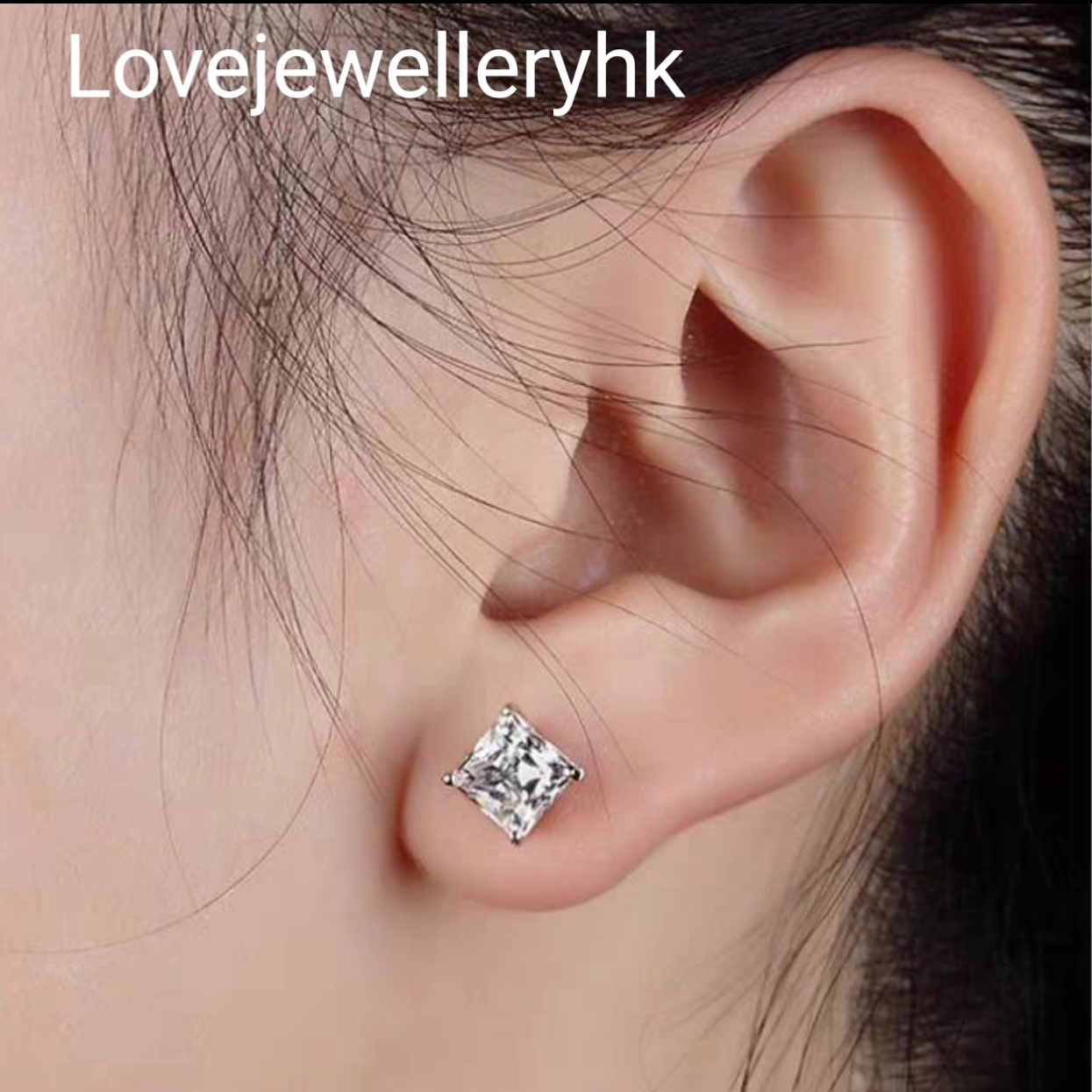 莫桑鑽公主方四爪耳環    E2C006