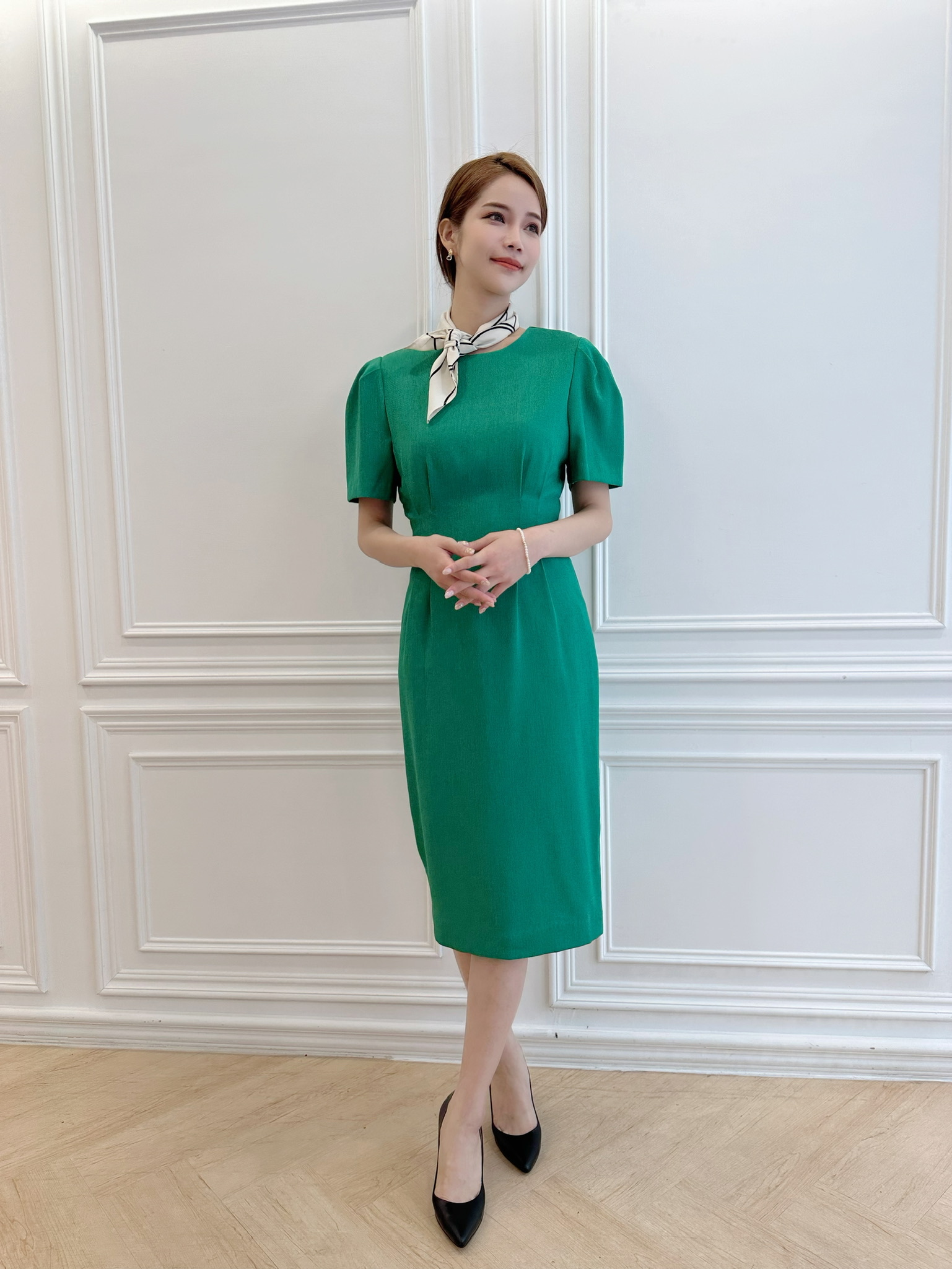 棉麻澎短袖腰身洋裝