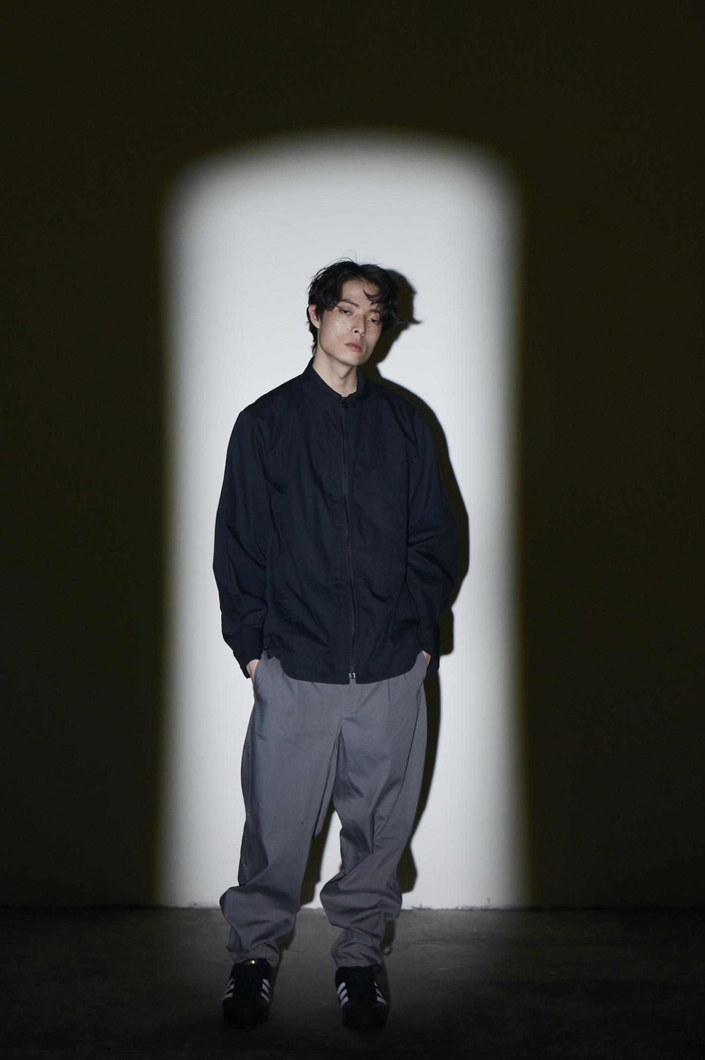 打摺剪裁長褲- 灰