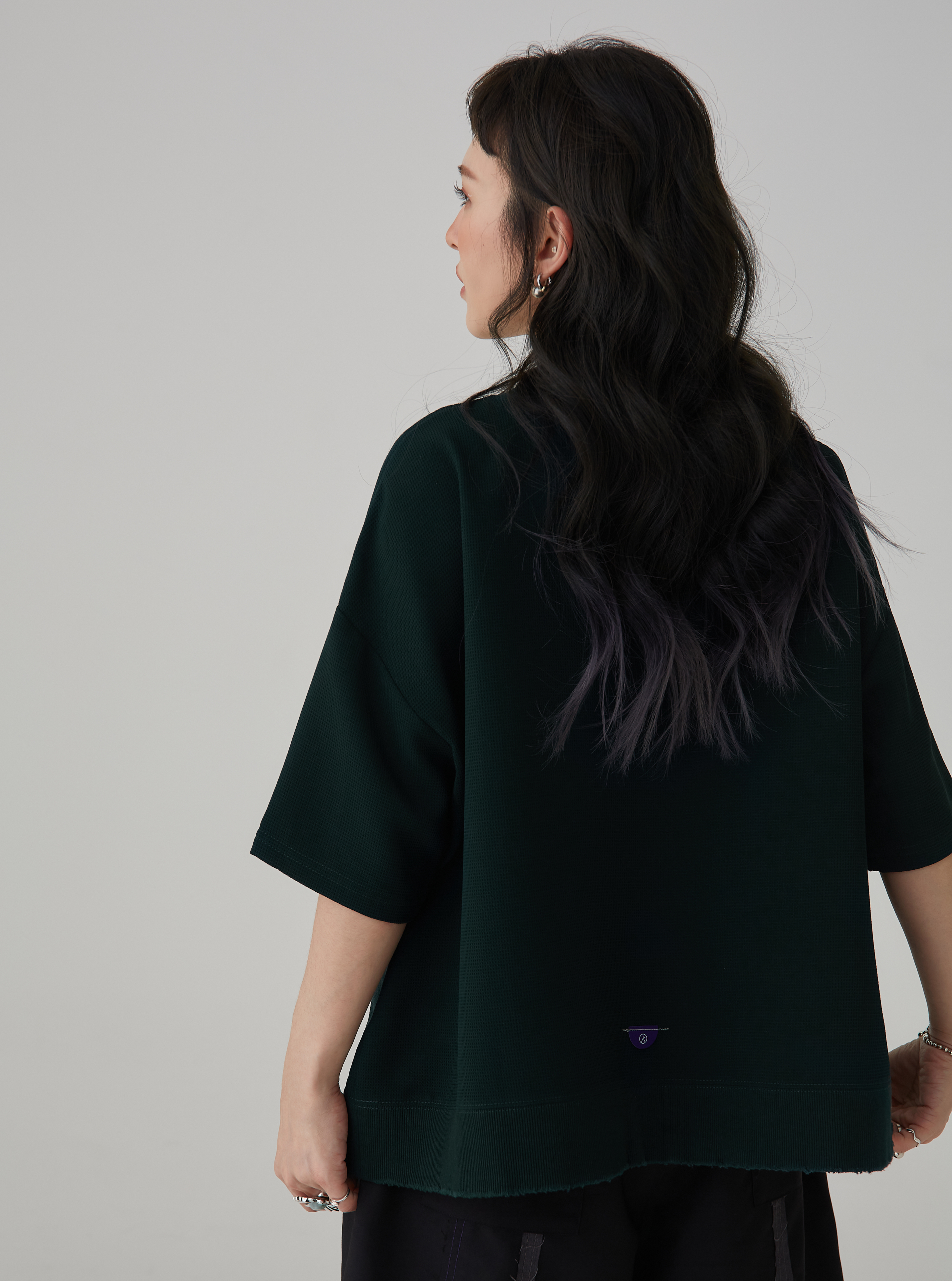 Ripped-edge Waffle Tee | Dark green