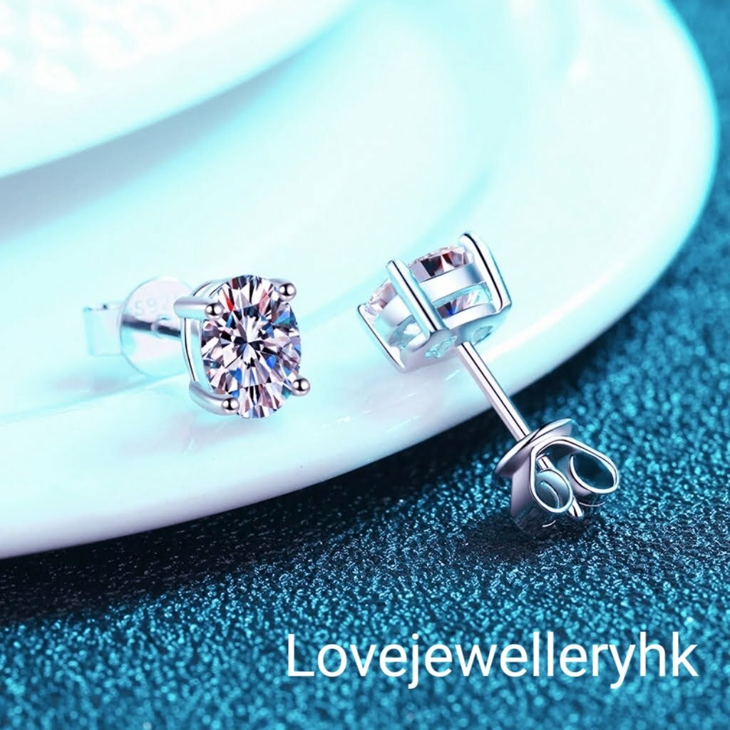 莫桑鑽蛋形耳環    E2C010