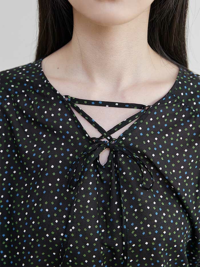 海帶豆腐綁帶七分袖上衣-海帶芽